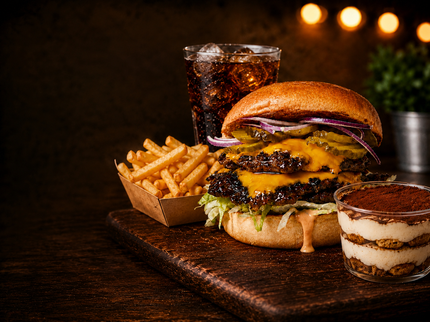 Deal Gourmand Food Night Express avec smash burger, frites, boisson et tiramisu